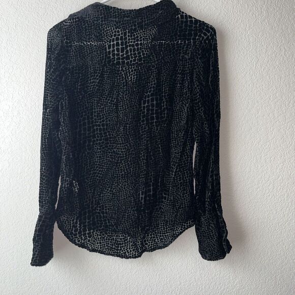 PAIGE Toscani Blouse Silk Blend Black Crocodile Burnout Velvet Top Womens XS - Picture 11 of 11